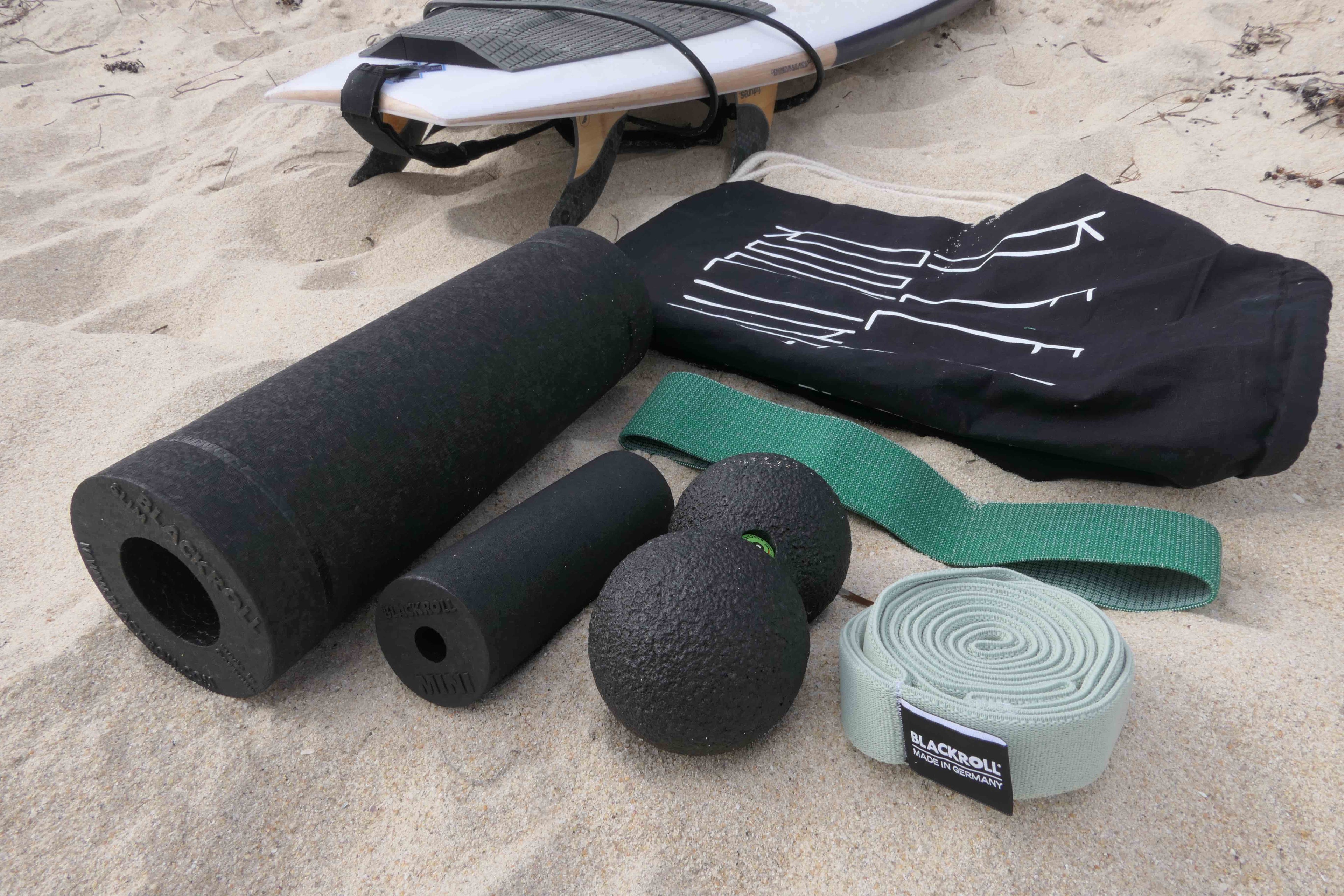 BLACKROLL surf mobility and massage set for travel, training, and recovery at the beach